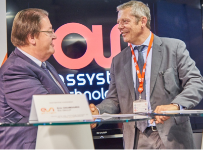 Hier à Toulouse, Eric Daubourg, Directeur général délégué d’ESI France (gauche) et Patrick Longuet, Vice-président Aerospace d’Assystem Technologies (droite) ont signé un accord pour la promotion de l’Usine du Futur auprès des ETI et PME.