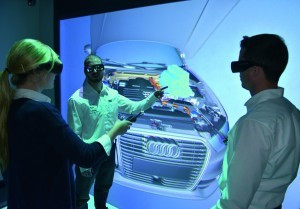 Grâce à la réalité virtuelle, Audi peut simuler virtuellement les processus d&#039;assemblage en 3D immersive et les optimiser étape par étape. Lire l&#039;article connexe sur le blog de génie mécanique d’AUDI (en allemand). Crédit photo d’Audi AG.