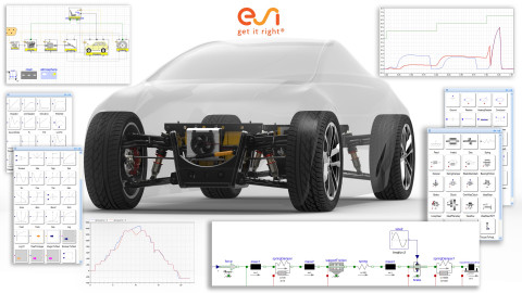 Exemple de modélisation de systèmes 0D-1D dans Visual-Environment illustrant comment ESI-Xplorer peut aider à la conception et au développement de l&#039;architecture, du système, des pièces et du contrôle de la transmission automobile.